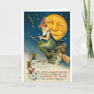 Woman on Broomstick All Halloween Card