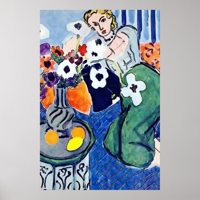 Woman on Cell Phone Abstract, Matisse Style Poster (Front)