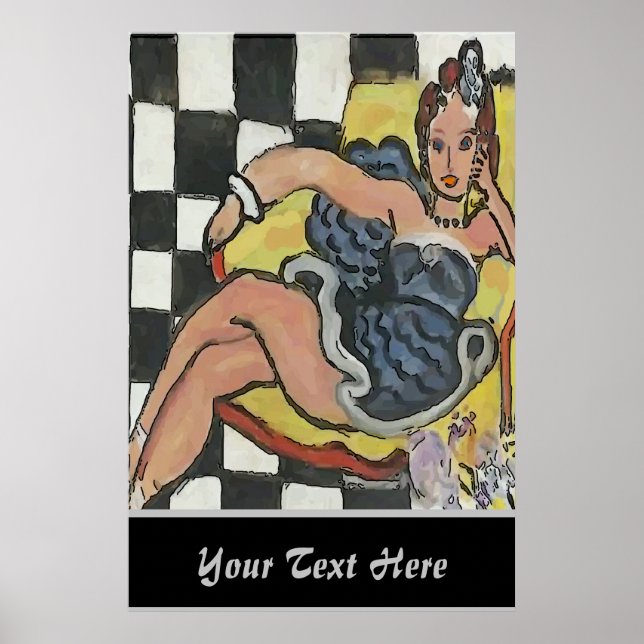 Woman on Cell Phone Abstract, Matisse Style Poster (Front)
