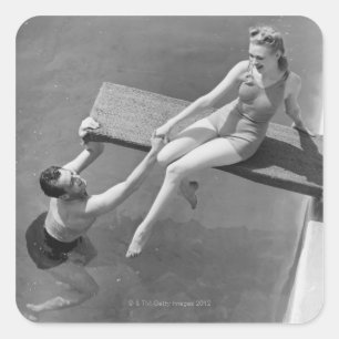 Woman on Diving Board Square Sticker