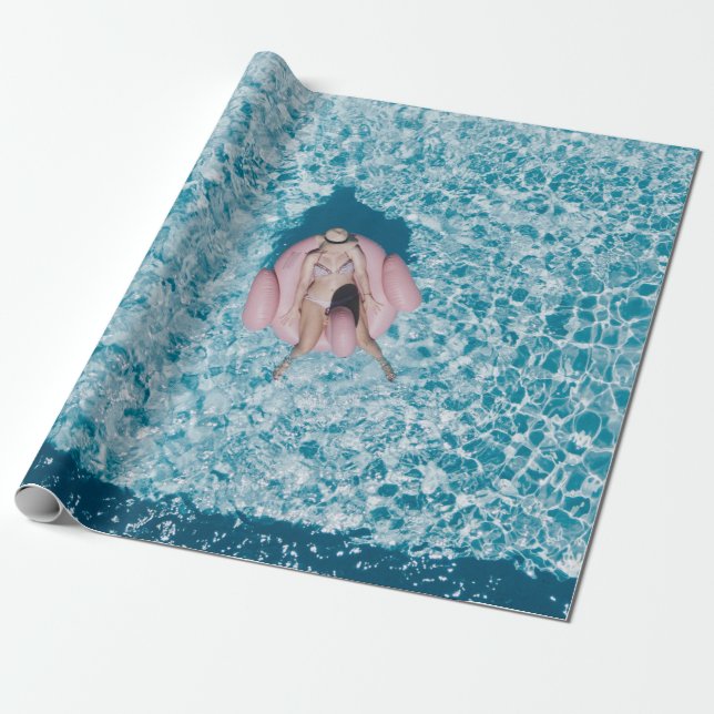 Woman on pink buoy surrounded by body of water in  wrapping paper (Unrolled)