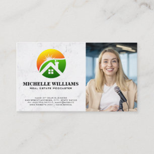 Woman on Podcast   Real Estate Logo Business Card