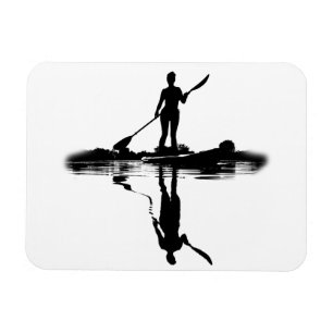 Woman on sup board, paddle boarding reflection magnet