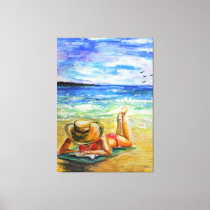 Woman on the Beach Canvas Print - Painting