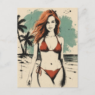 Woman on the Beach in a Bikini Postcard