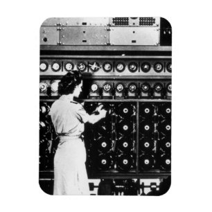 Woman Operates a Decryption Machine Magnet