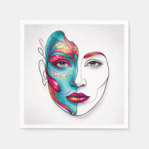 Woman painting line art work  napkin