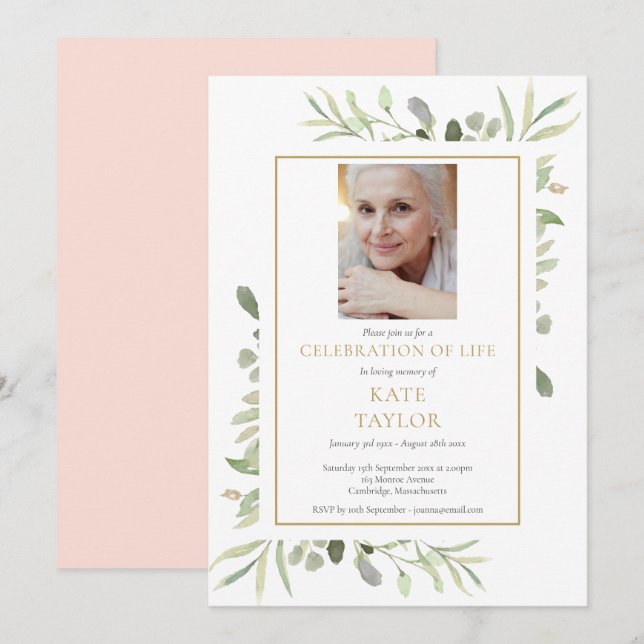 Woman Photo Funeral Celebration of Life Invitation (Front/Back)