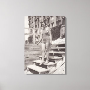 Woman photo on the beach in Cannes in the 1930s Canvas Print