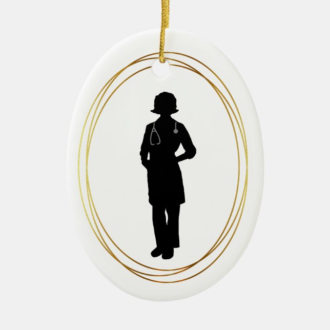 Woman Physician Silhouette Christmas Ornament (Front)