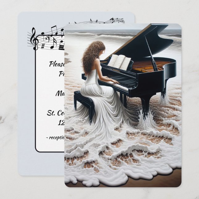Woman Pianist In Ocean For Piano Recital Invitation (Front/Back)