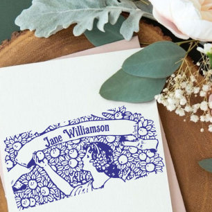 Woman picking apples   self-inking stamp