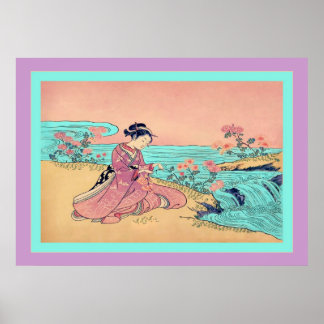 Woman Picking Chrysanthemums ~ Vintage Japanese Poster