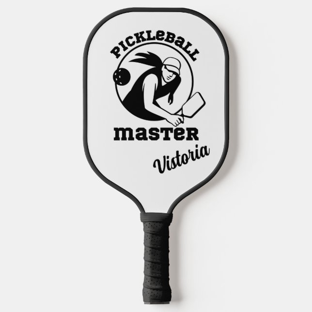 Woman Pickleball Master Black Player Custom Name Pickleball Paddle (Front)