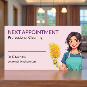 Woman Pink Cleaning Service Appointment Card