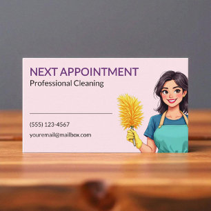 Woman Pink Cleaning Service Appointment Card