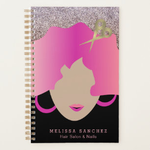 Woman Pink Hair Faux Gold Glitter Salon Beauty Planner
