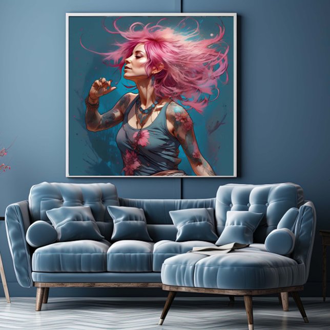 Woman pink hair tattoo dance free poster (Creator Uploaded)