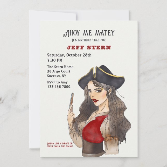Woman Pirate Invitation (Front)