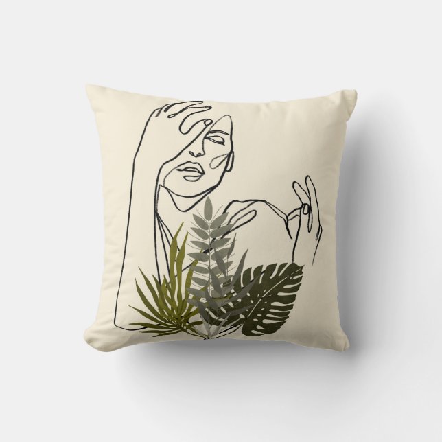 Woman Plant Line Art Cushion (Front)