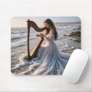 Woman Playing a Harp In Ocean Water Mouse Mat