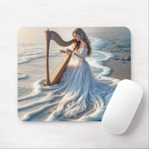 Woman Playing a Harp In Ocean Water Mouse Mat