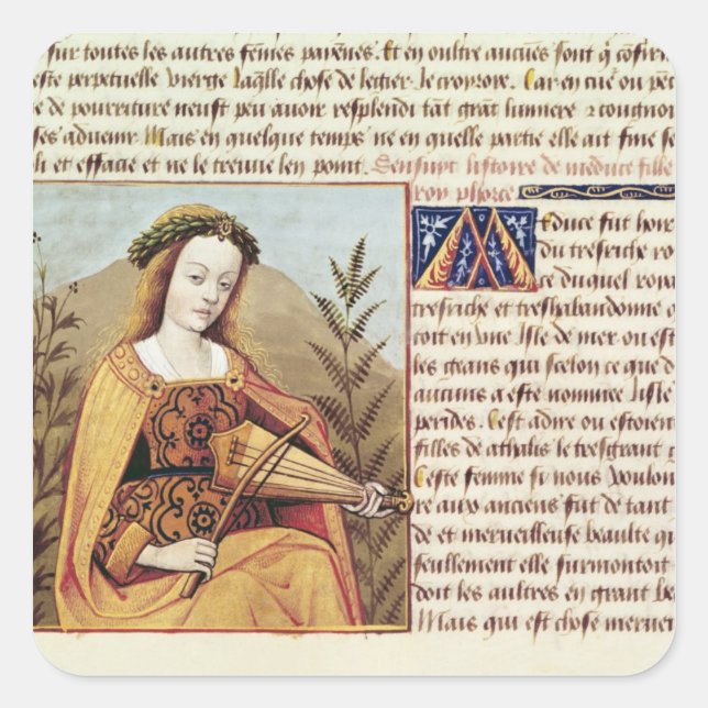 Woman playing a viol square sticker (Front)