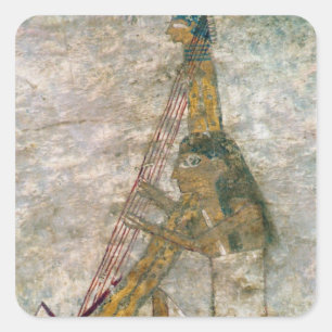 Woman playing an arched harp square sticker