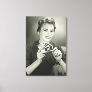 Woman Playing Cards Canvas Print