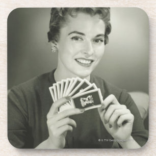 Woman Playing Cards Coaster