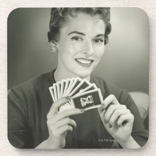 Woman Playing Cards Coaster (Front)