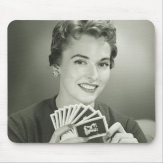 Woman Playing Cards Mouse Mat