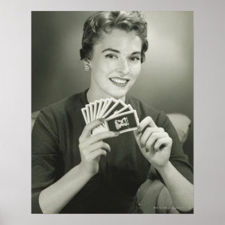 Woman Playing Cards Poster
