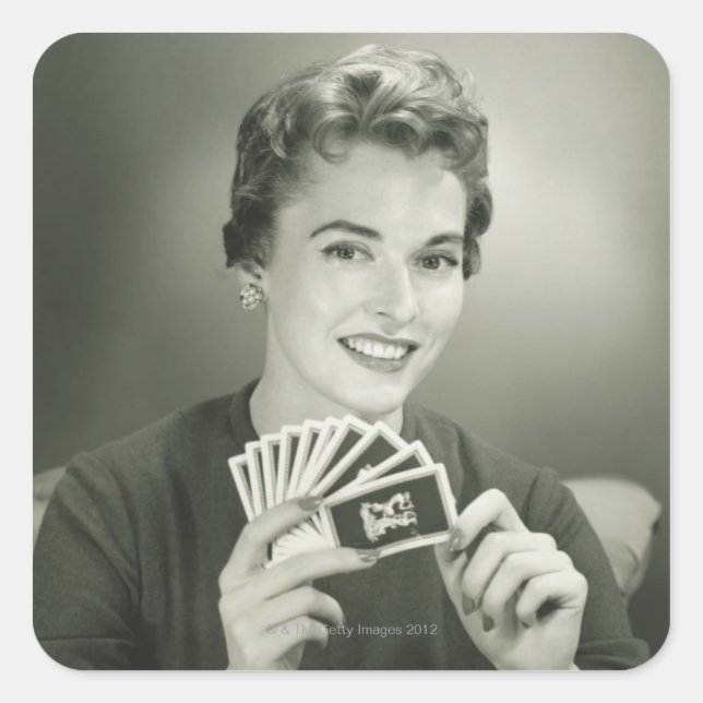 Woman Playing Cards Square Sticker (Front)