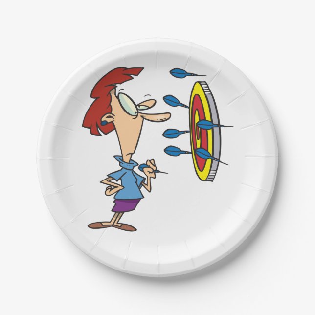 Woman Playing Darts Paper Plate (Front)