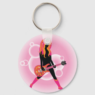 Woman Playing Guitar Key Ring