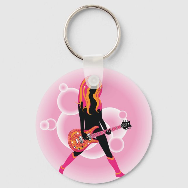 Woman Playing Guitar Key Ring (Front)