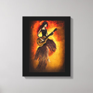 Woman Playing guitar red Sky Abstract original art Canvas Print