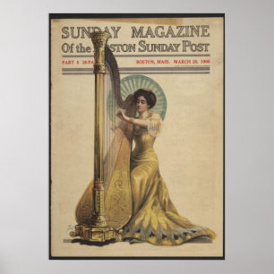 Woman, Playing Harp, Magazine Cover 1908 Poster