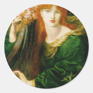 Woman Playing Harp Painting Classic Round Sticker