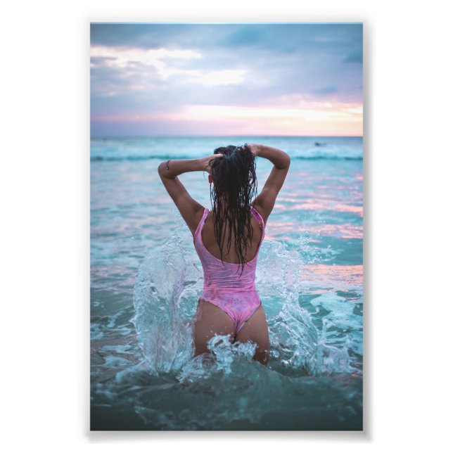 Woman Playing In Ocean Waves Photo Print (Front)