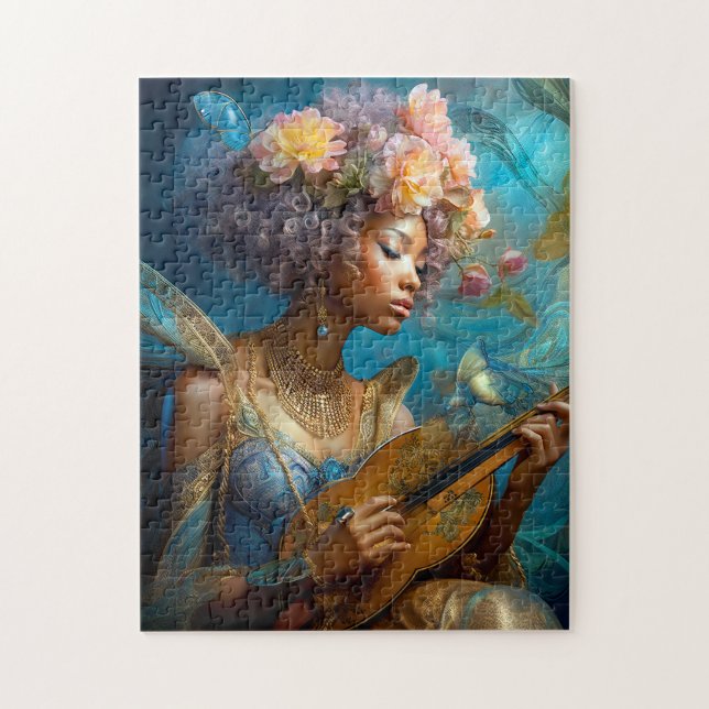 Woman Playing Lute African American Fantasy Art Jigsaw Puzzle (Vertical)