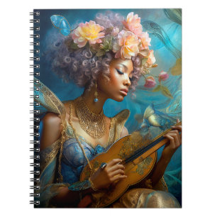 Woman Playing Lute African American Fantasy Art Notebook