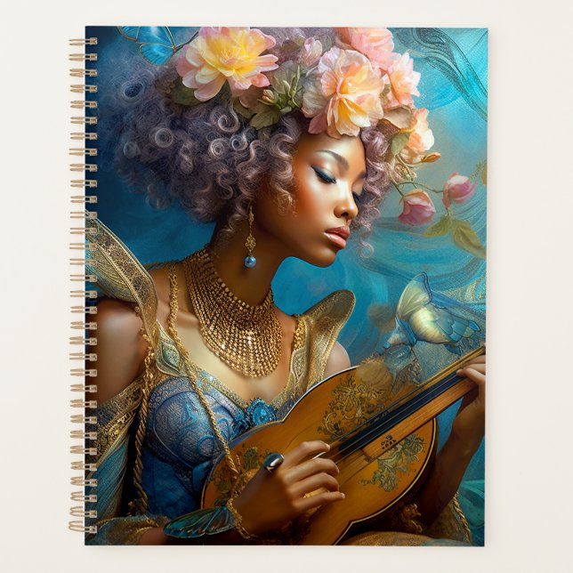 Woman Playing Lute African American Fantasy Art Planner (Front)