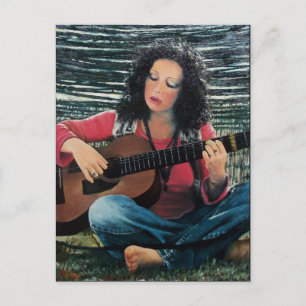 WOMAN PLAYING MUSIC WITH ACOUISTIC GUITAR POSTCARD