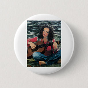 Woman Playing Music With Acoustic Guitar 6 Cm Round Badge