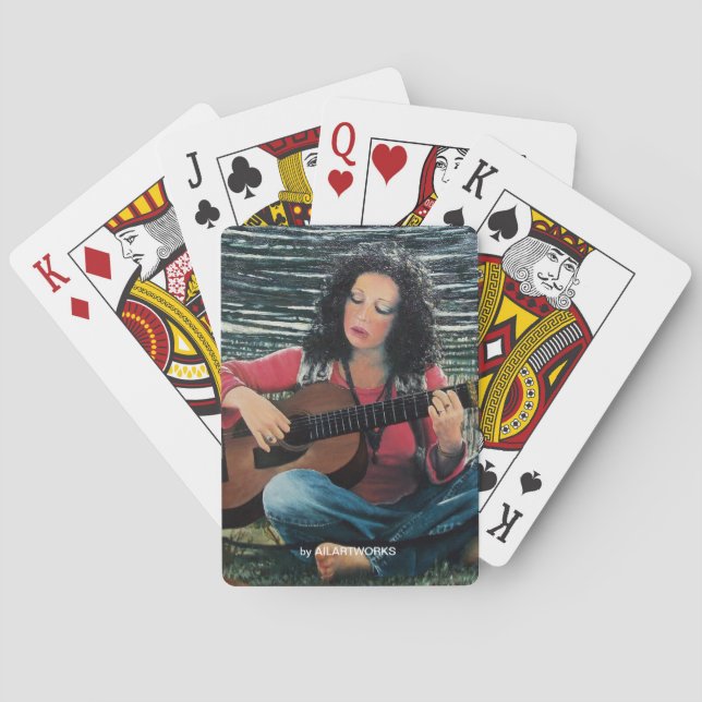 Woman Playing Music With Acoustic Guitar Cards (Back)