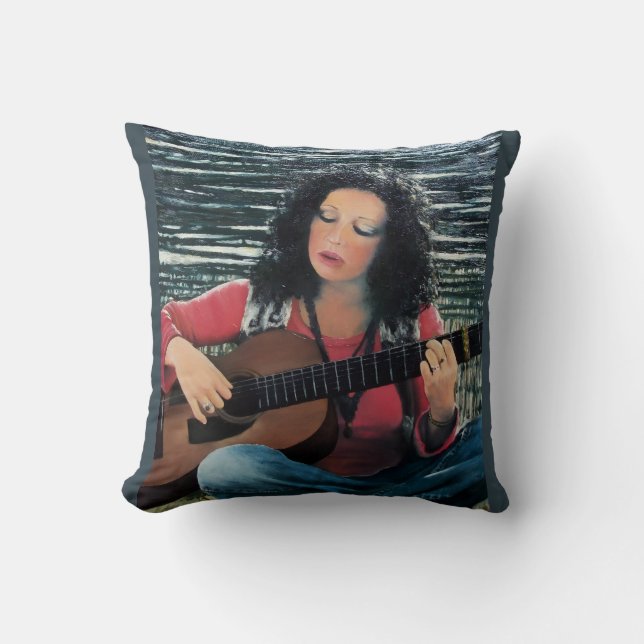Woman Playing Music With Acoustic Guitar Cushion (Front)