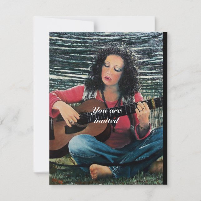 Woman Playing Music With Acoustic Guitar Invitation (Front)
