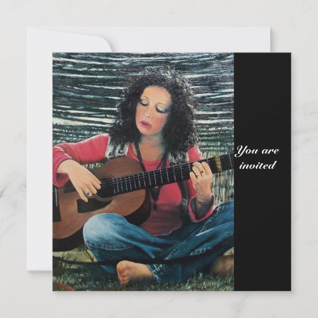 Woman Playing Music With Acoustic Guitar Invitation (Front)